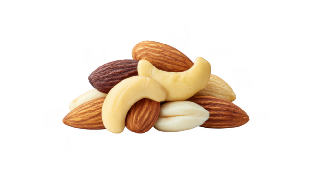 Mixed nuts including almond cashew and Brazil nut isolated on transparency background healthy snack natural texture nutritious and crunchy perfect for diet and energy boost