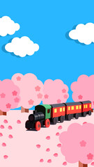 おもちゃの機関車桜背景