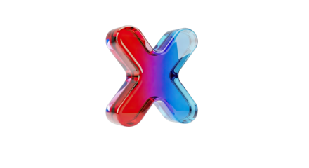 Vibrant translucent X shape design with red and blue gradient colors on white background.