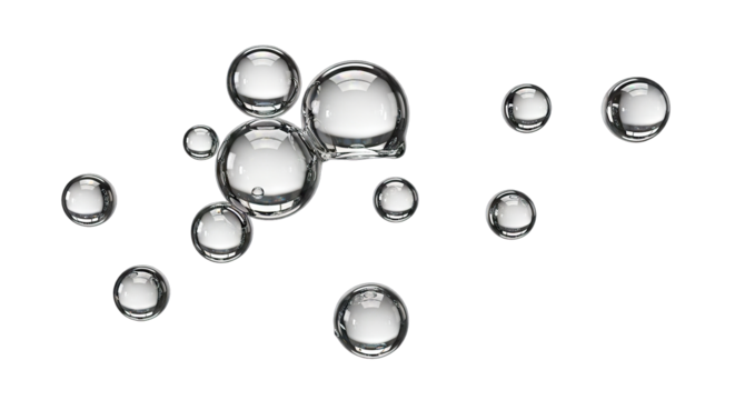Clear Water Bubbles Floating Upwards Against White Background.