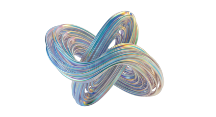 Abstract 3D knot with iridescent flowing lines creating a complex and artistic visual.