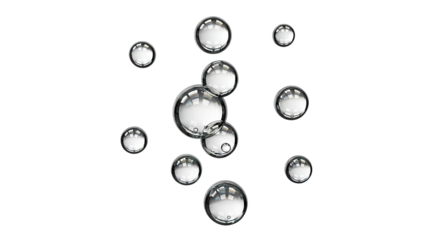 Clear water bubbles rising in a liquid against a clean white background.