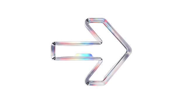 Silver Arrow Pointing Right on White Background.