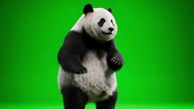 Green Screen panda zoo cg fur 3d rendering animal realistic cgi vfx animation loop crowd dance composition mapping cartoon with alpha channel scene 1 distortion, overlay, glitch, static noise, scan