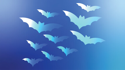 Bats flying in the night sky with a blue gradient background for halloween decoration