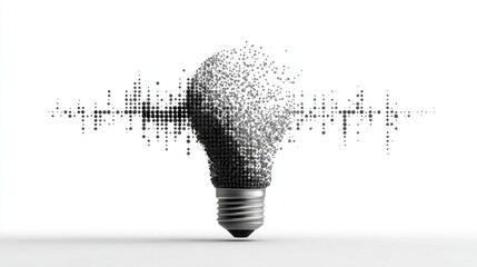 Black and white vector of a lightbulb merging into a graph, on pure white background. Represents creative solutions, growth, and analytical innovation in business.