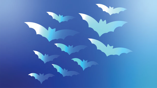 Bats flying in the night sky with a blue gradient background for halloween decoration - Powered by Adobe