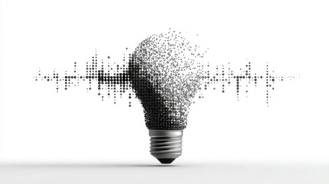 Black and white vector of a lightbulb merging into a graph, on pure white background. Represents creative solutions, growth, and analytical innovation in business. - Powered by Adobe