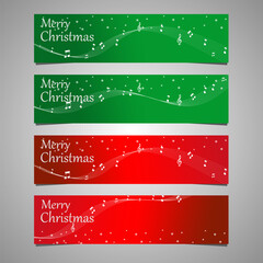 Christmas holiday background with cheerful musical notes. Modern holiday banner. Christmas greeting card.