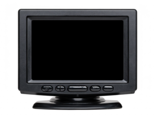 Old black square monitor with blank screen retro style isolated on transparency background vintage technology nostalgic electronic device plastic material front view simple design