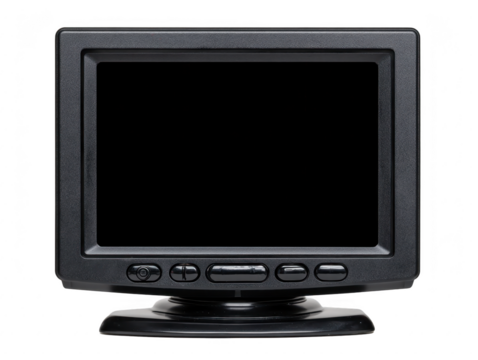 Old black square monitor with blank screen retro style isolated on transparency background vintage technology nostalgic electronic device plastic material front view simple design