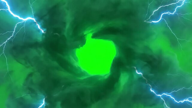 Green Screen smoke energy dimensional portal 3d animation lightning rendering 4k scene 1 with distortion, overlay, glitch, static noise, scan lines on black background, animated video loop