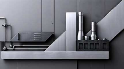 Fototapeta premium modern industrial background with stainless steel appliances, clean metallic surfaces, and minimalist gray design showing balance between function and style