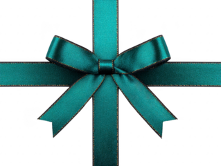 Teal ribbon bow satin texture tied in decorative style isolated on transparent background perfect for gift wrapping celebration festive elegant cheerful mood