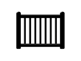 Black baby safety gate, vertical bar design, isolated on transparent background, used for childproofing, home safety, modern and simple style, secure and protective barrier