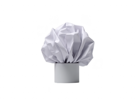 Chef hat white paper crumpled isolated kitchen headwear professional culinary traditional clean transparency background symbol of cooking food industry uniform classic restaurant fabric soft round