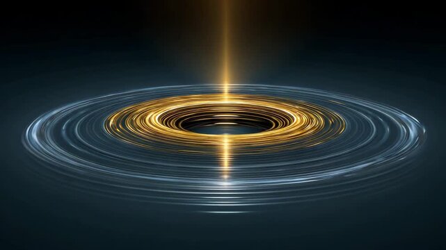 Visual representation of a glowing black hole with swirling rings in a cosmic background at night