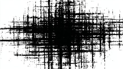 Black and white abstract grunge grid pattern, ink scratch overlay texture background for graphic design concepts.
