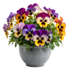 Vibrant Pansy Flowers in a Pot isolated on transparent background
