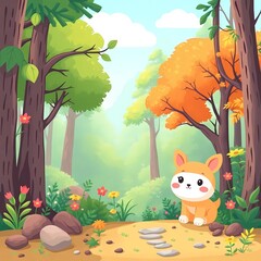 A natural template framework themed around the environment and forest, depicted with bright, vibrant colors, conveying a lively and energetic mood, with adorable, charming feature,Generative AI