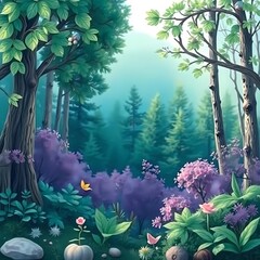A natural template framework themed around the environment and forest, depicted with bright, vibrant colors, conveying a lively and energetic mood, with adorable, charming feature,Generative AI