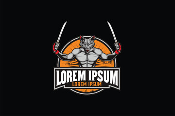 Wolf holding sword vector image sign logo template