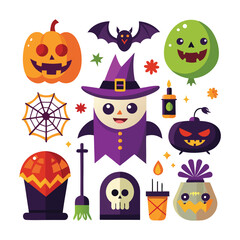 Halloween monsters and spooky icons collection vector illustration