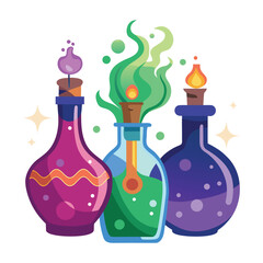 Vector illustration of a glass bottle with label for drink or chemical use