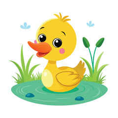 Cute cartoon duck with ducklings illustration