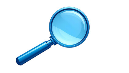 A stylized, blue magnifying glass, depicted with highlights against a black background