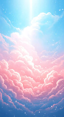 Dreamy pastel clouds sky wallpaper with sparkling light and whimsical atmosphere