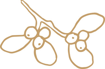 Whimsical line art golden illustration of mistletoe branch with berries. Vector Christmas doodle graphic