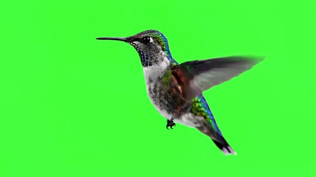 Hummingbird Hovering with humming bird on green screen backgrounds distortion, overlay, glitch, static noise, scan lines black background, 4k animated video loop