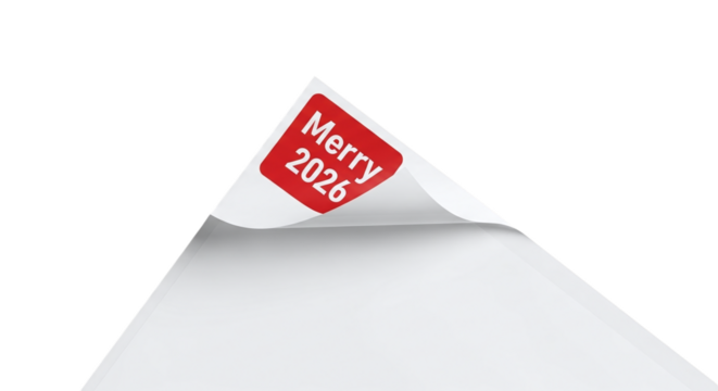 Festive merry 2026 sticker on a white surface isolated on transparent background, perfect for holiday greetings and new year celebrations