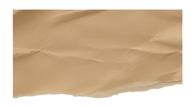 A piece of crumpled and torn brown kraft paper isolated on a white background.