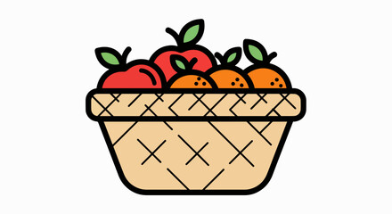 Fresh Produce Medley: Stylized Fruit Basket with Vibrant Apples and Oranges Icon