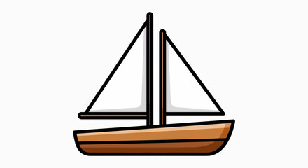 Quaint Cartoon Sailboat Illustration with Brown Hull and White Sails