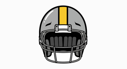Front View American Football Helmet Vector Icon with Yellow Stripe