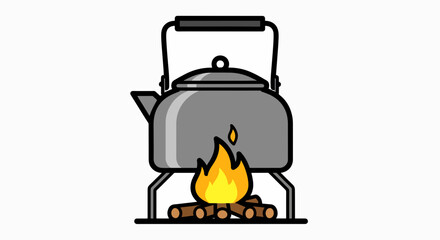 Camp Kettle Boiling Over a Fire - Essential Outdoor Cooking Icon