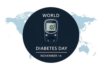World diabetes day graphic with a glucometer and world map illustration