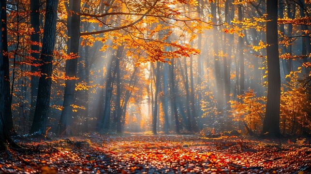 Autumn forest sunlight.