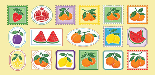 Colorful Fruit Stamp Collection A Delightful Assortment of Fresh Fruits and Berries for Creative Designs