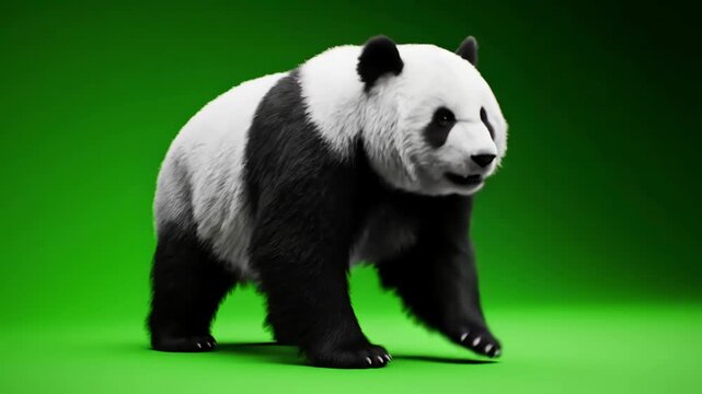 Green Screen panda zoo cg fur 3d rendering animal realistic cgi vfx animation loop crowd dance composition mapping cartoon with alpha channel scene 4 distortion, overlay, glitch, static noise, scan