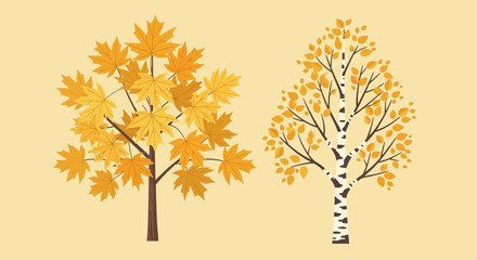 Fototapeta premium Charming autumnal botanical illustration showcasing golden trees on soft backdrop