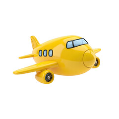 A cheerful yellow toy airplane with the number 000 on its side isolated on transparent background