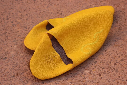 Yellow traditional Moroccan slippers known as babouche 