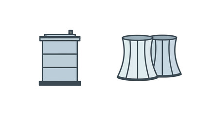 Two CartoonStyle Cooling Towers with Light Blue and Dark Outlines.