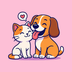 Cute happy cartoon dog and cat pets illustration vector art drawing for a fun character design
