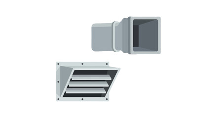 Two Gray Ventilation Grilles with Horizontal Slats and Duct.