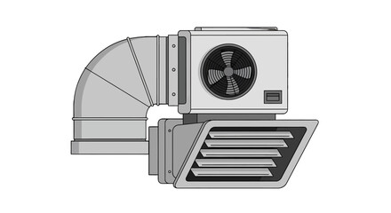 Vector Illustration of a Gray Air Conditioning Unit with Ductwork.